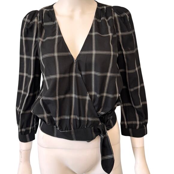 Madewell Tops - MADEWELL Women's Balsam Plaid Black Window Pane Wrap Top XS FALL